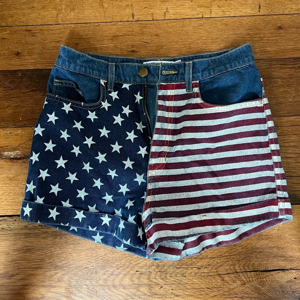 American Apparel American Flag Jean Shorts